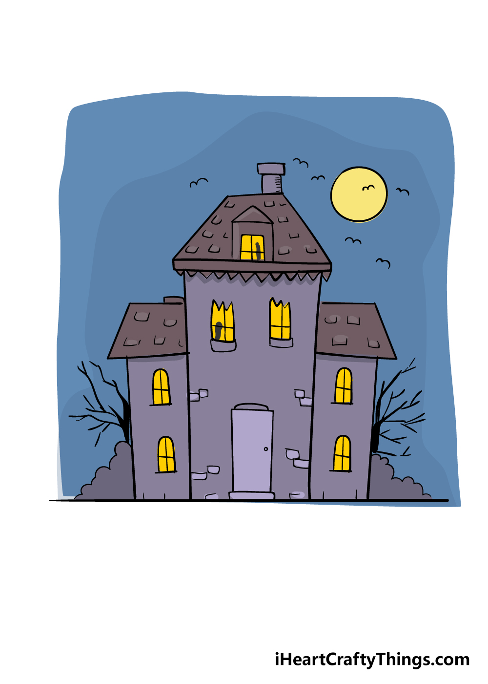 How to Draw a Haunted House Tutorial Video and Coloring Page