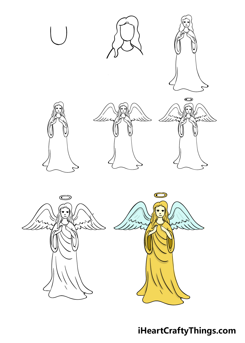 how to draw angel in 8 steps