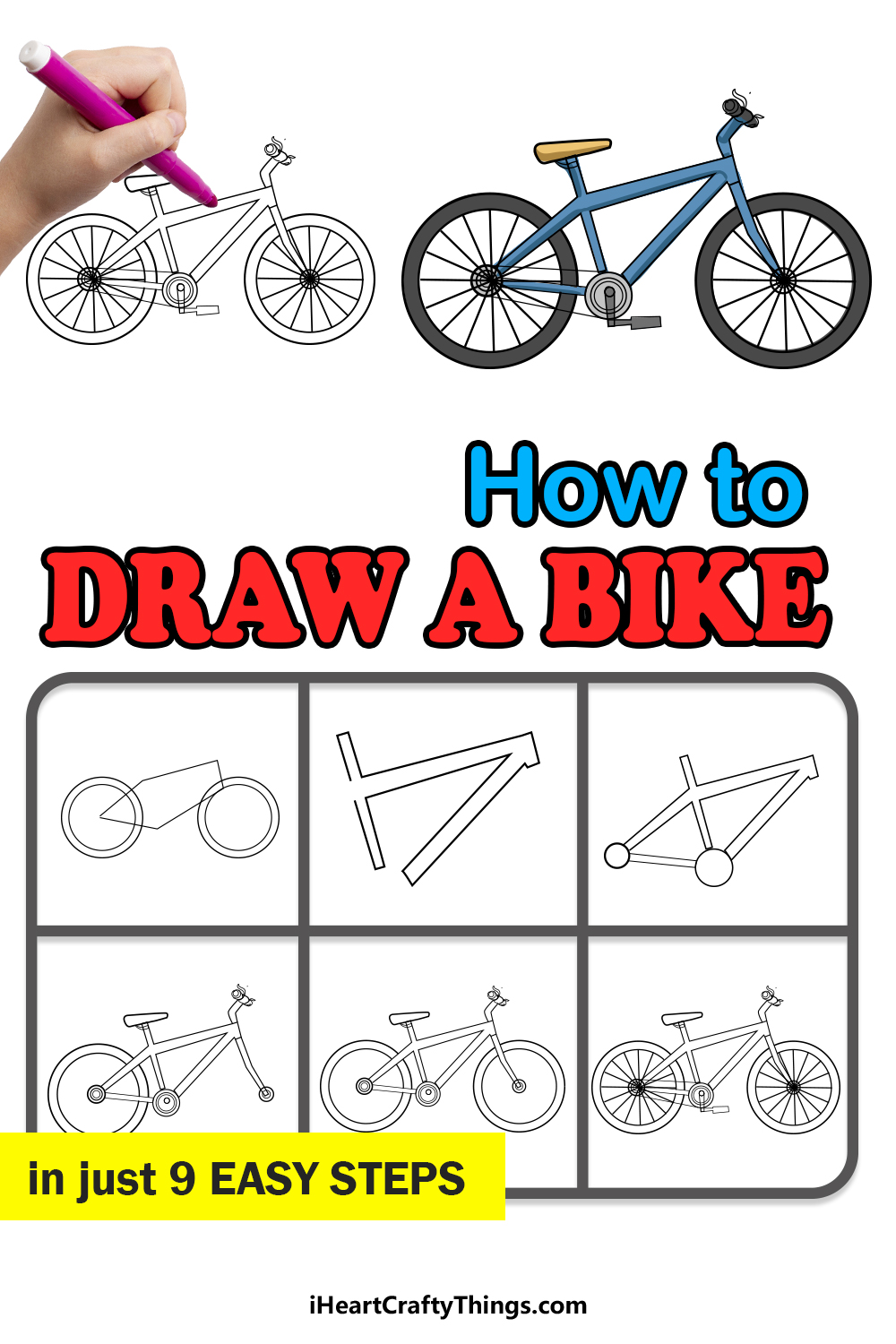 how to draw a bike in 9 easy steps