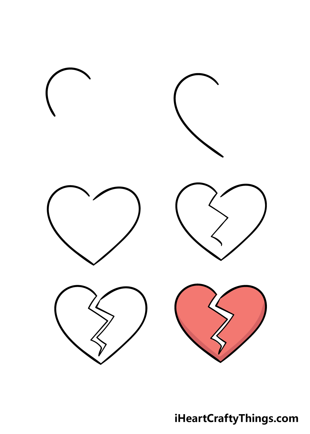 how to draw a broken heart in 6 steps