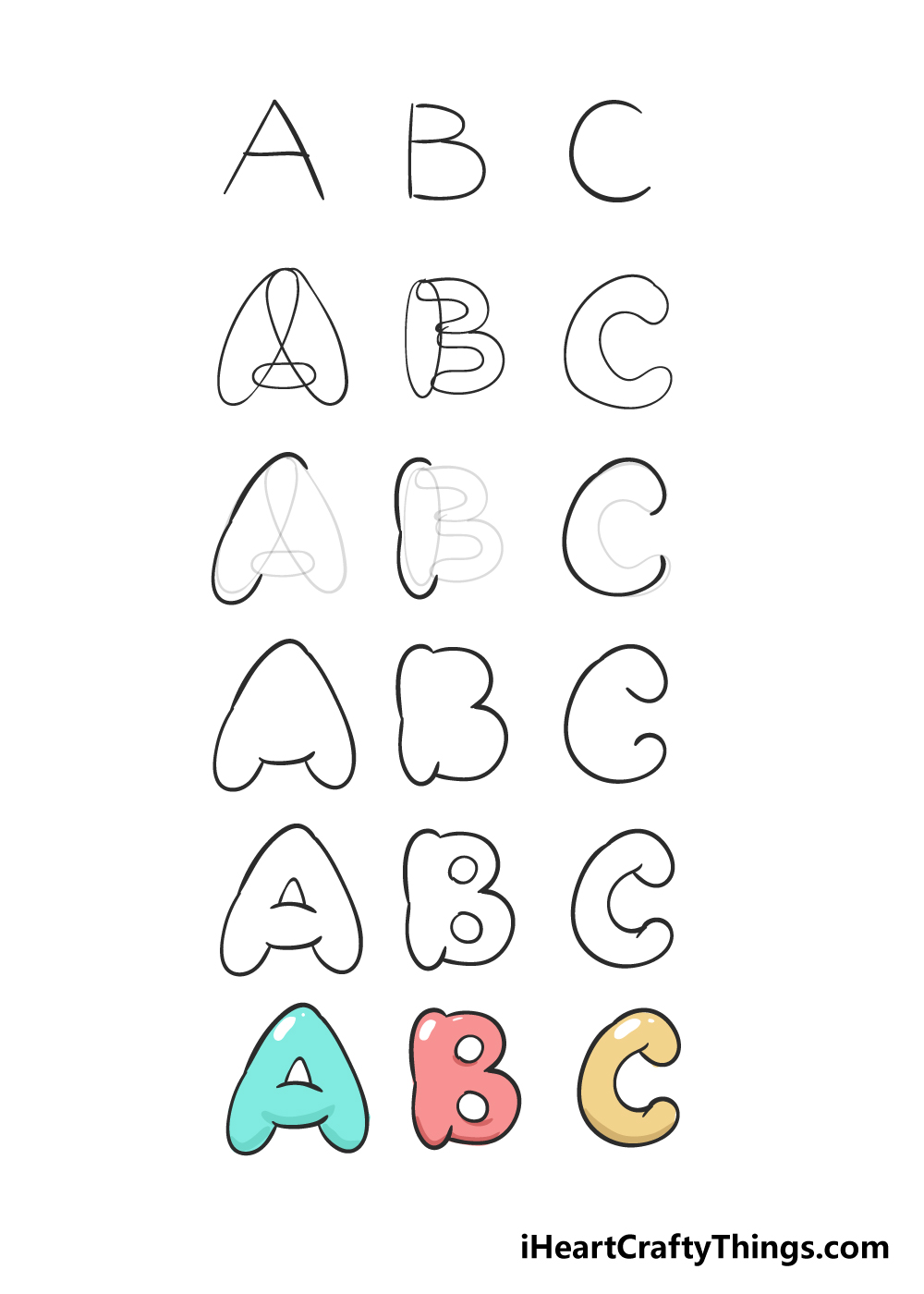 how to draw bubble letters a z step by step