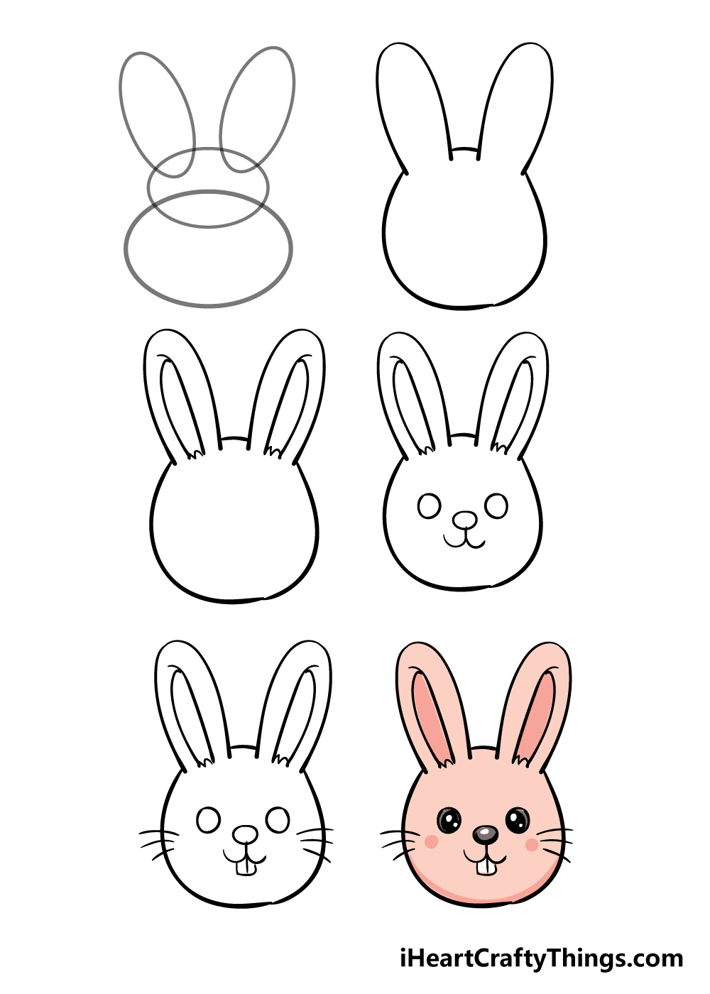 how to draw bunny face in 6 steps