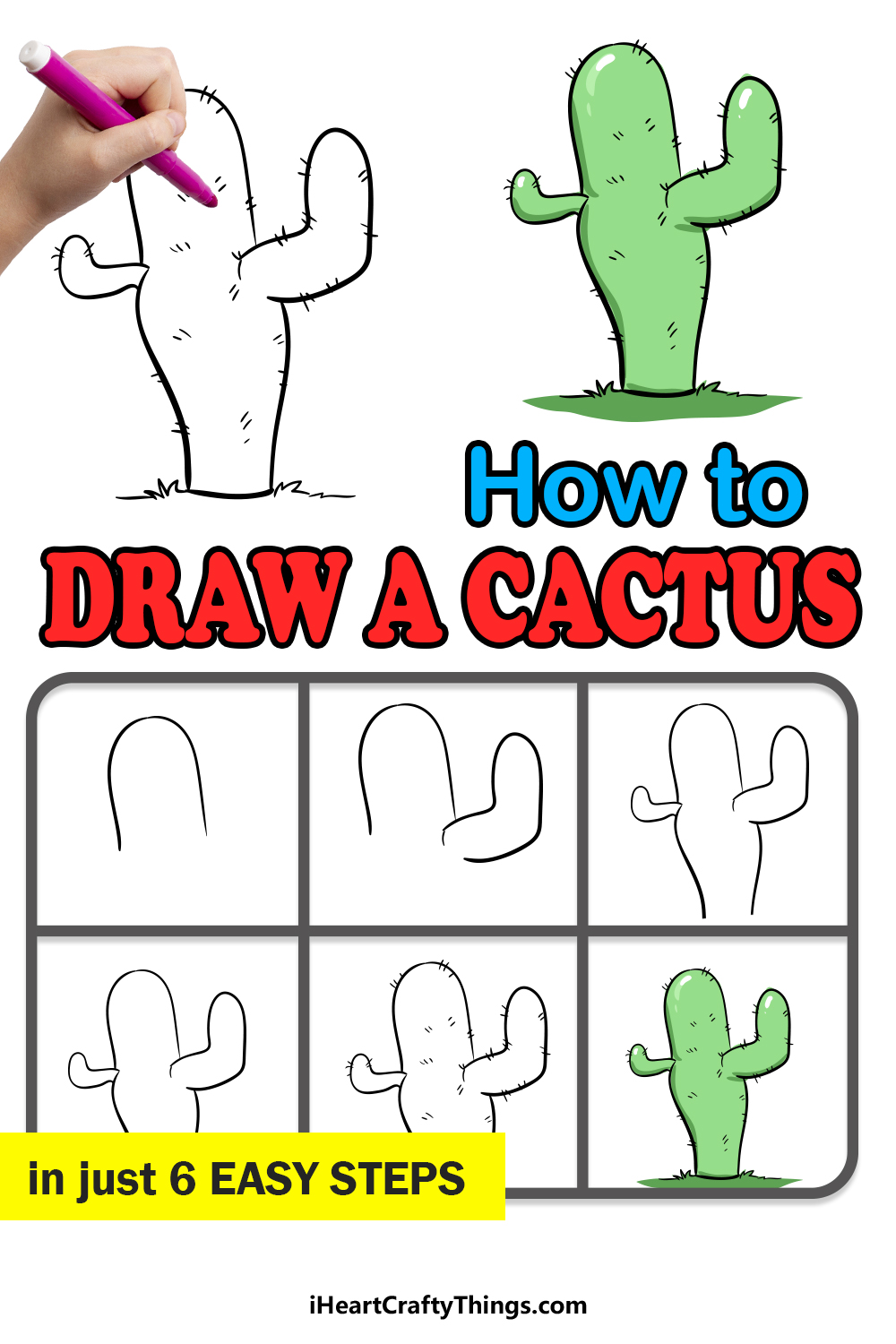 how to draw a cactus in 6 easy steps