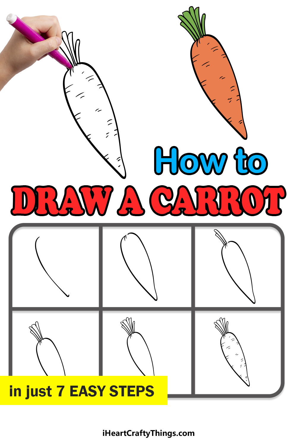 how to draw carrot in 7 easy steps
