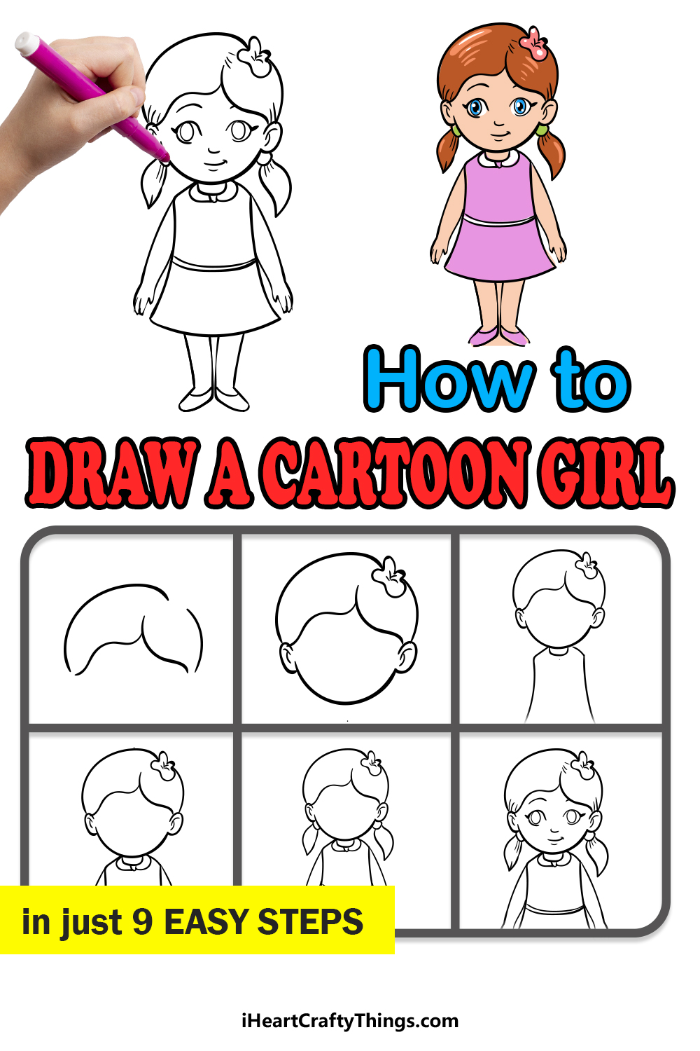 cách vẽ một cô gái hoạt hình trong 9 bước đơn giản
