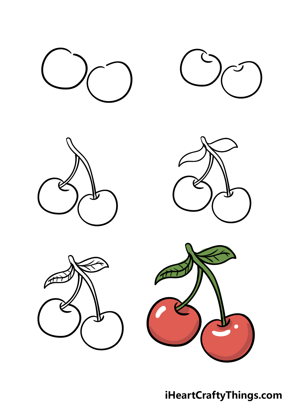 how to draw cherry in 6 steps