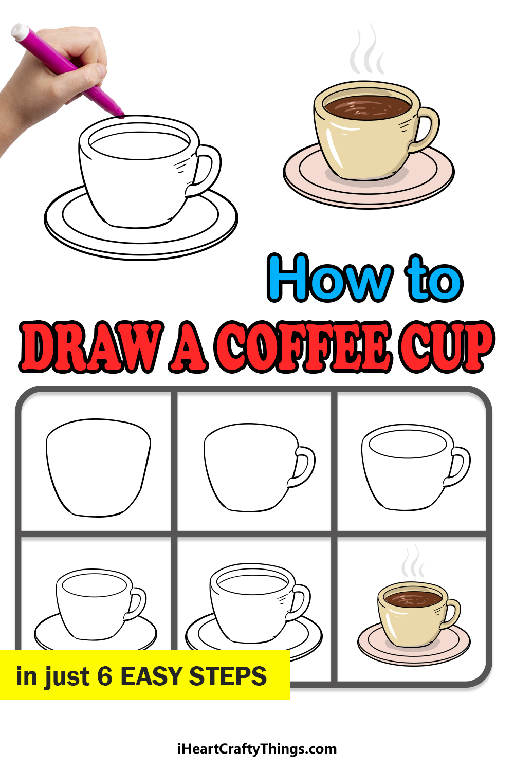 A tutorial on how to draw a coffee cup step-by-step