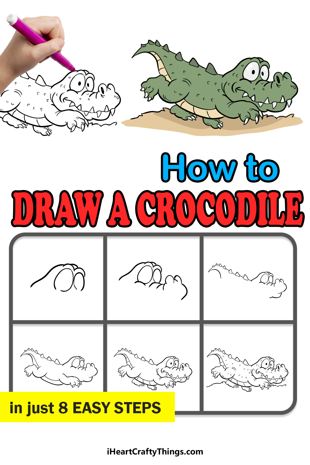 how to draw a crocodile in 8 easy steps