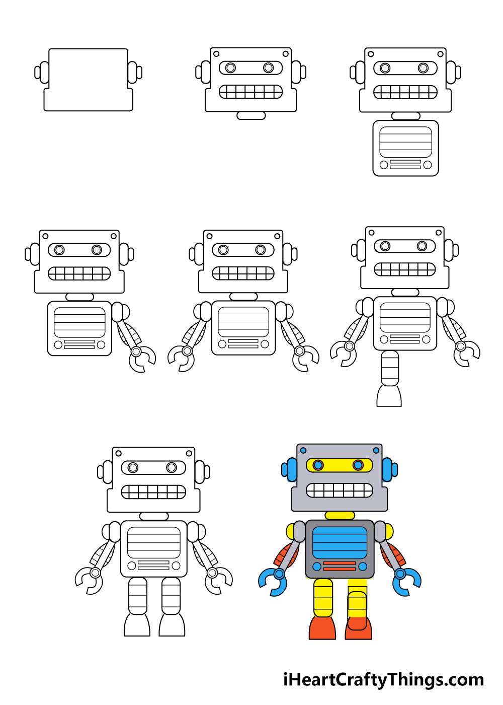 Rất đơn giản để vẽ một chiếc robot đáng yêu chỉ với vài nét cơ bản. Hãy xem hình vẽ để khám phá thế giới robot đầy thú vị và chi tiết nhé!