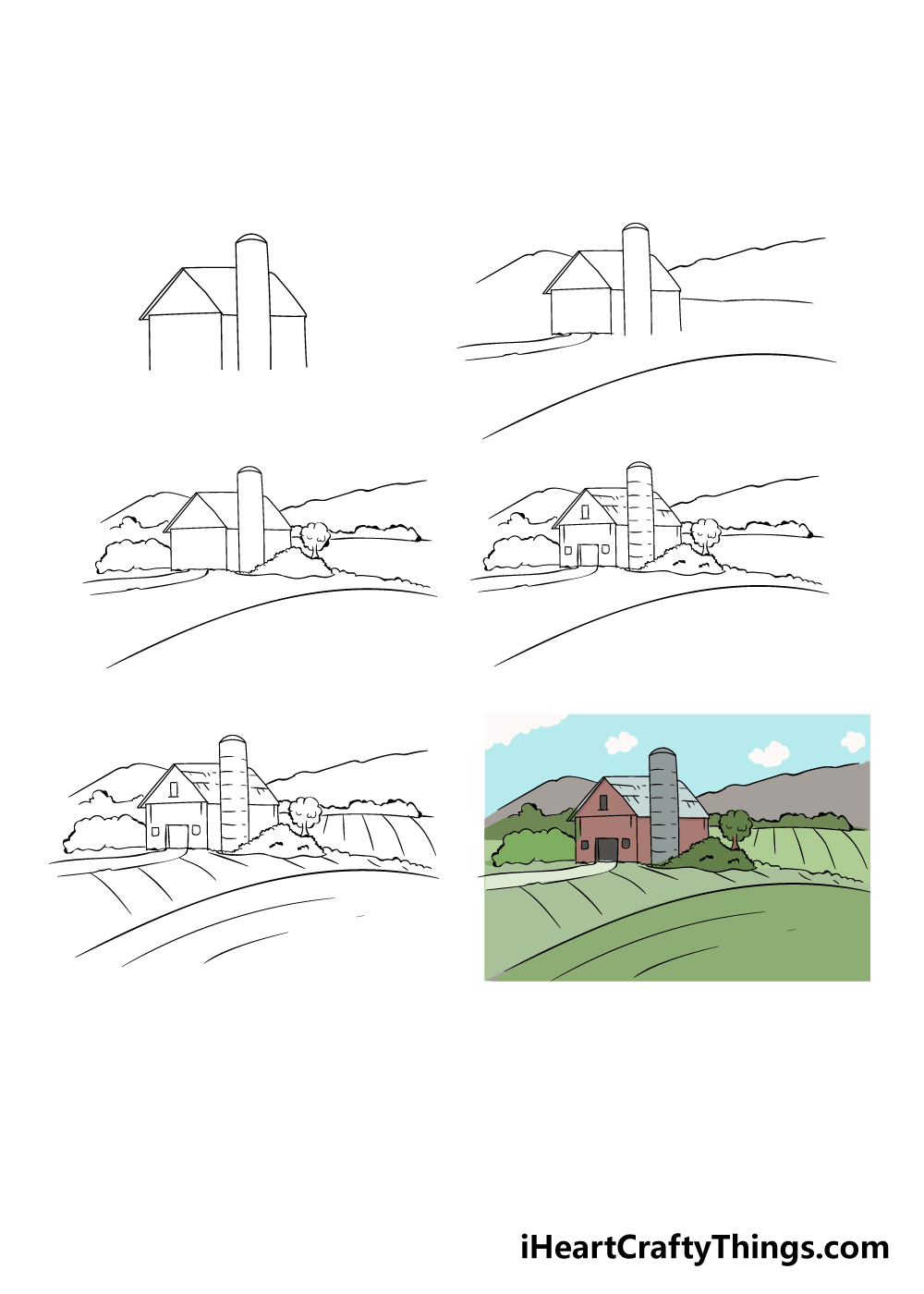 how to draw farm in 6 steps