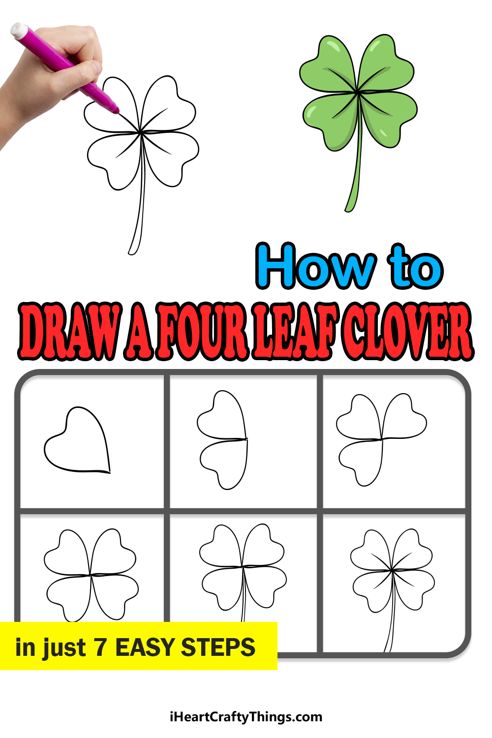 how to draw a four-leaf clover in 7 easy steps