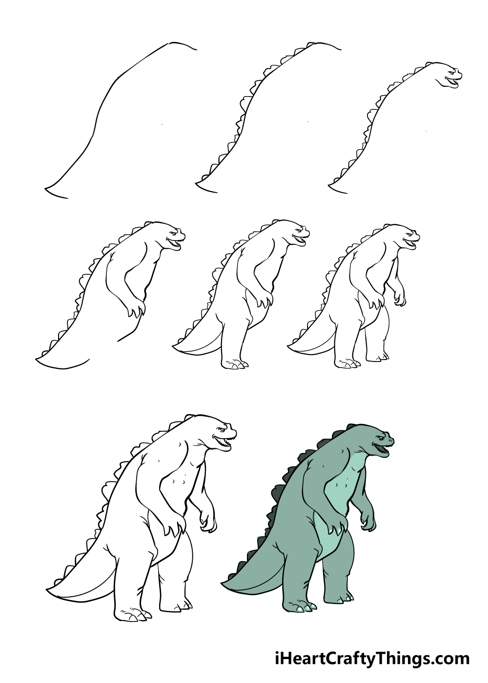 how to draw Godzilla in 8 steps