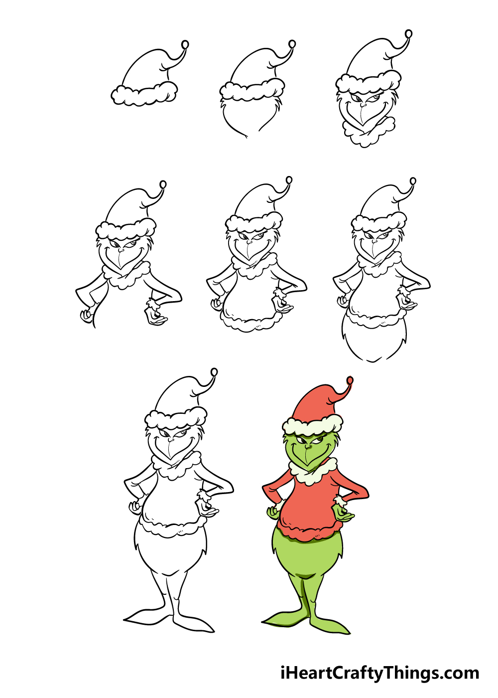 how to draw grinch in 8 steps