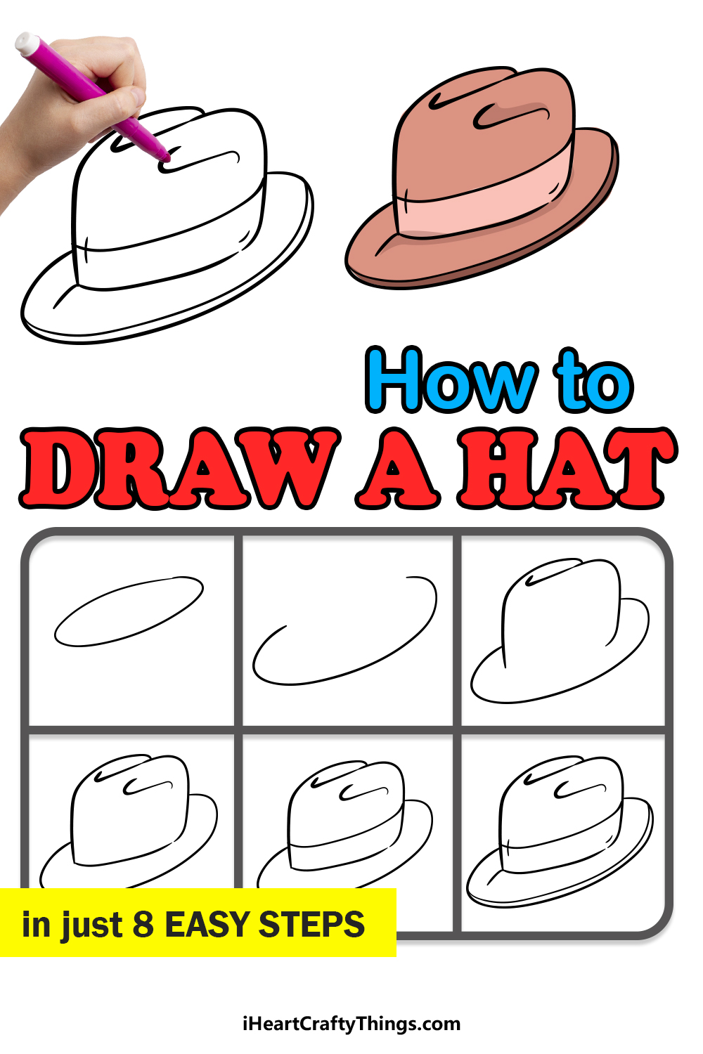 how to draw a hat in 8 easy steps
