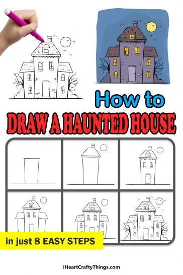 Haunted House Drawing - How To Draw A Haunted House Step By Step