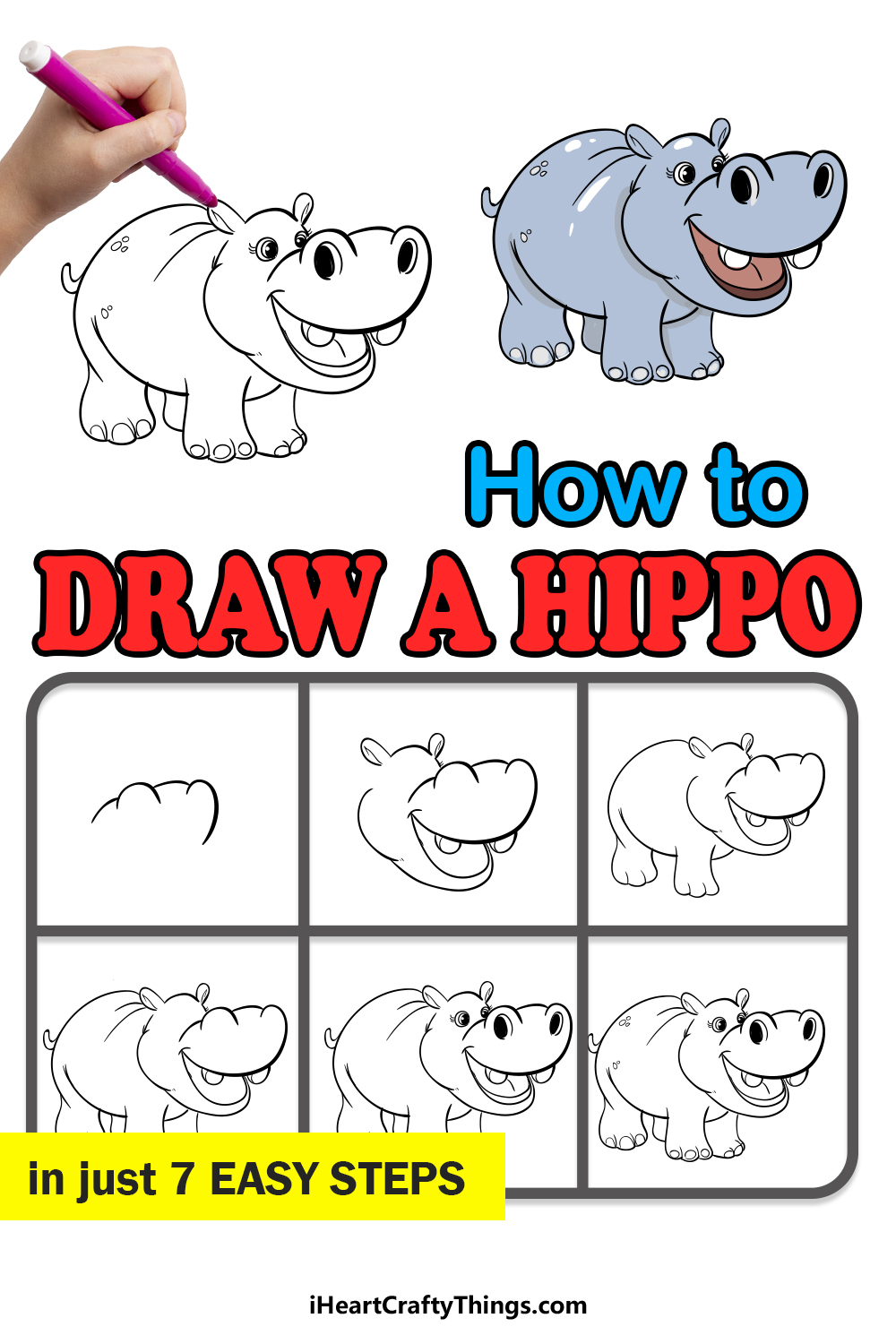 Hippo Drawing How To Draw A Hippo Step By Step - vrogue.co