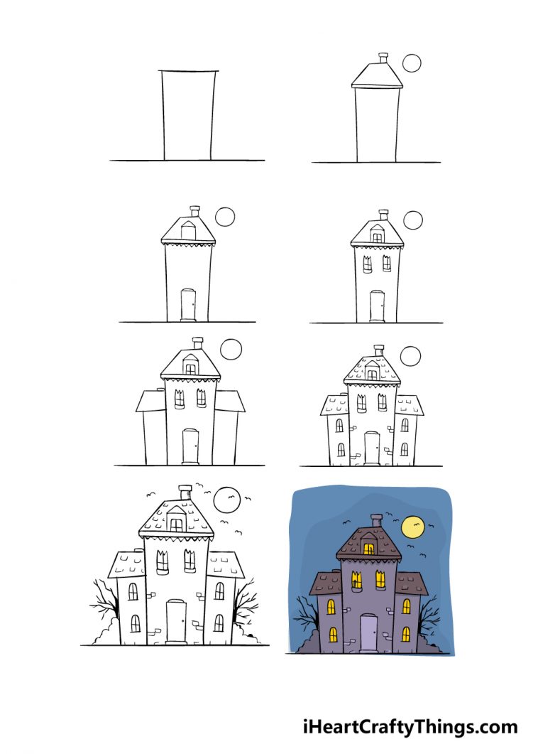 Haunted House Drawing - How To Draw A Haunted House Step By Step