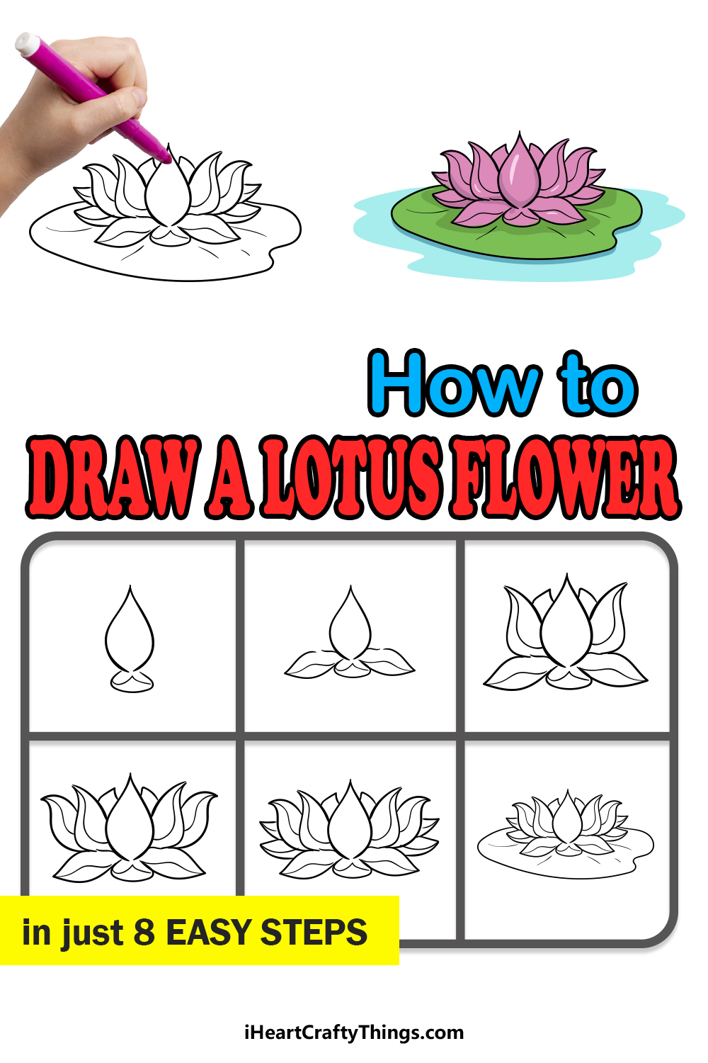 how to draw a lotus flower in 8 easy steps