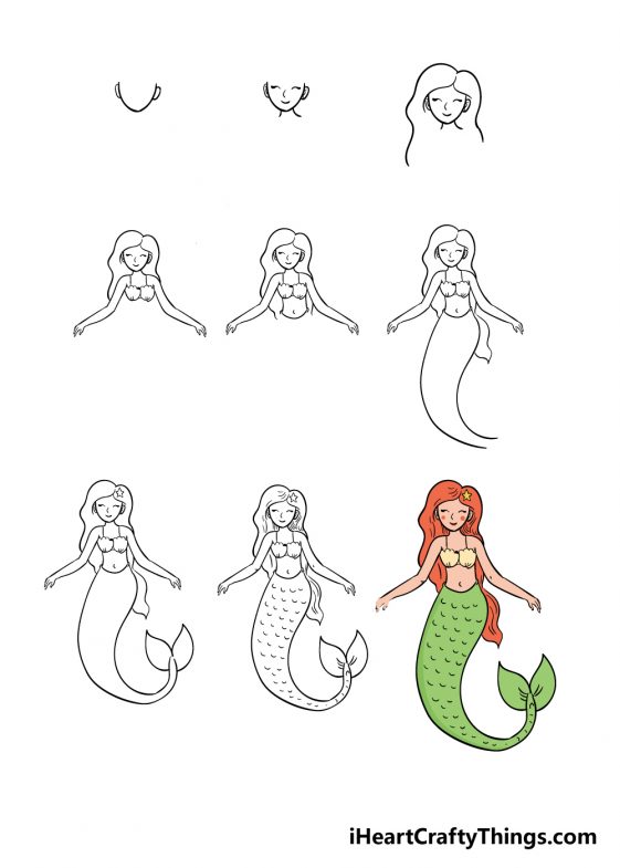 Mermaid Drawing - How To Draw A Mermaid Step By Step