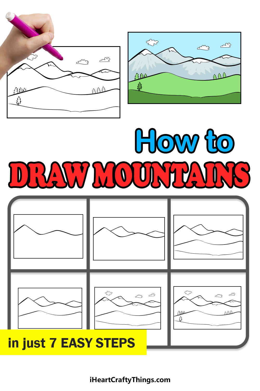 How to draw mountains (easy step by step tutorial) ⛰️