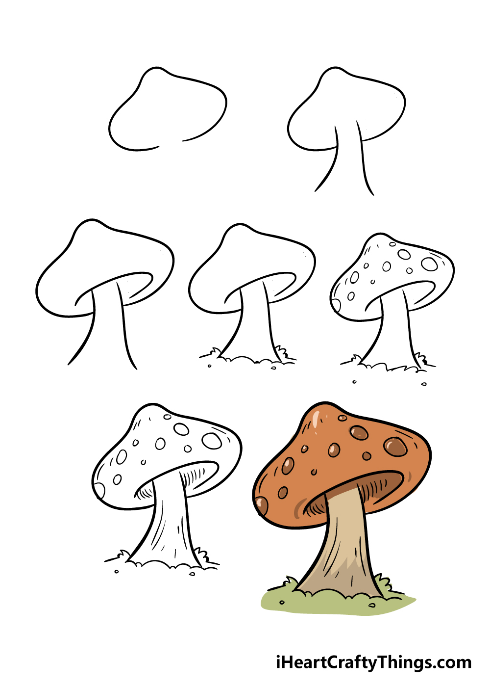 how to draw mushroom in 7 steps