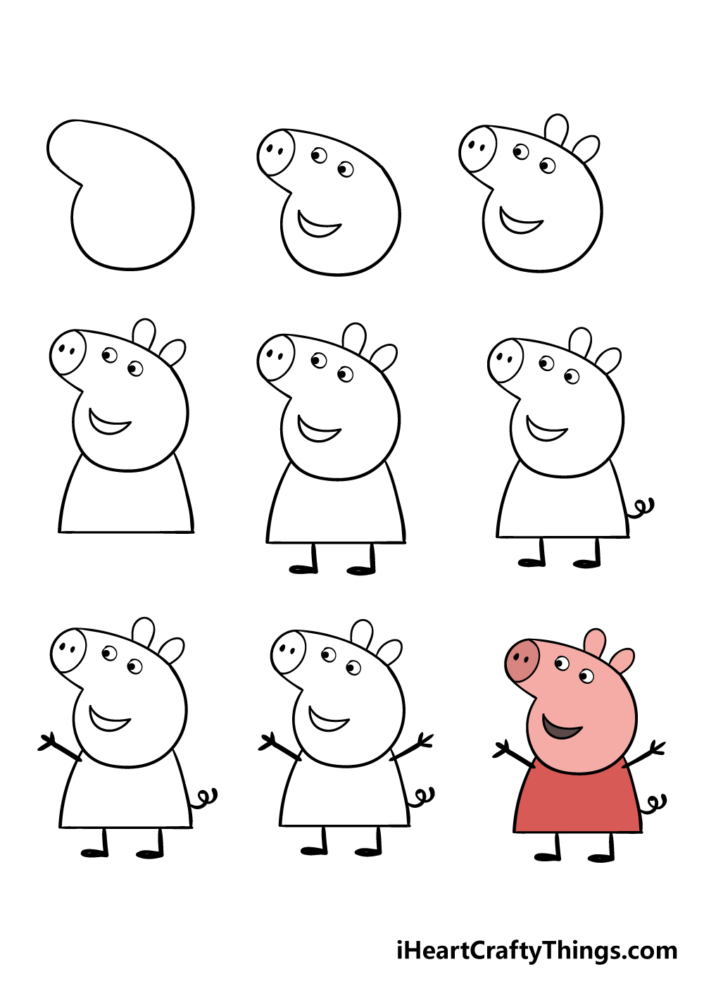 how to draw peppa pig in 9 steps