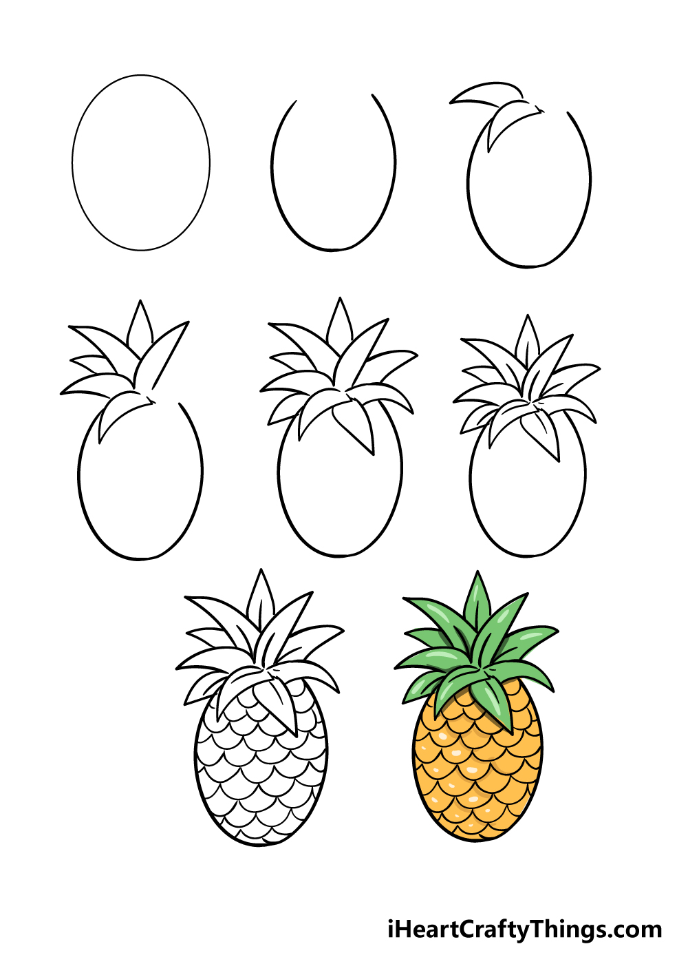 Pineapple in 8 steps - Hướng dẫn cách vẽ quả dứa (thơm) đơn giản với 8 bước cơ bản