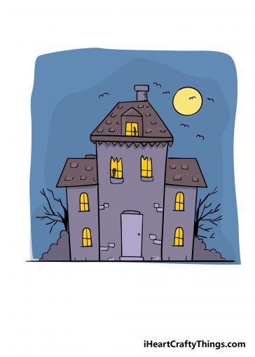 how to draw haunted house image
