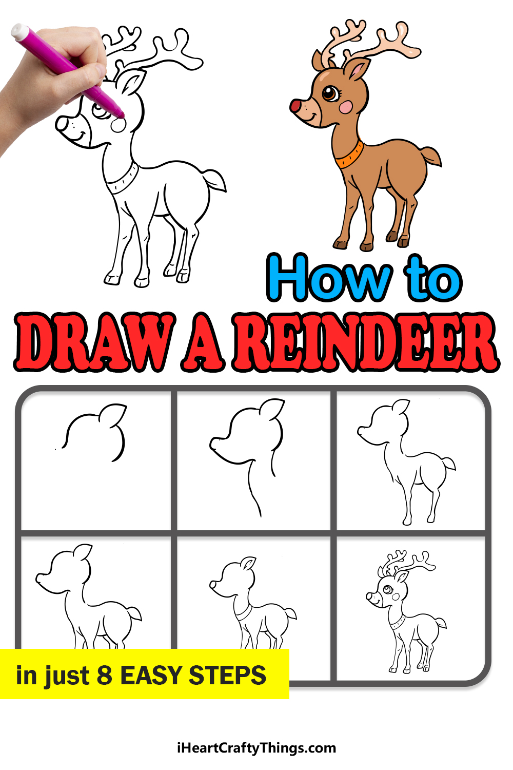 how to draw a reindeer in 8 easy steps