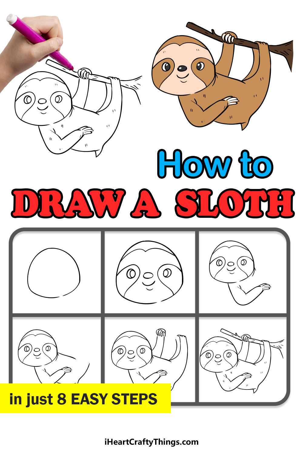 how to draw a sloth in 8 easy steps