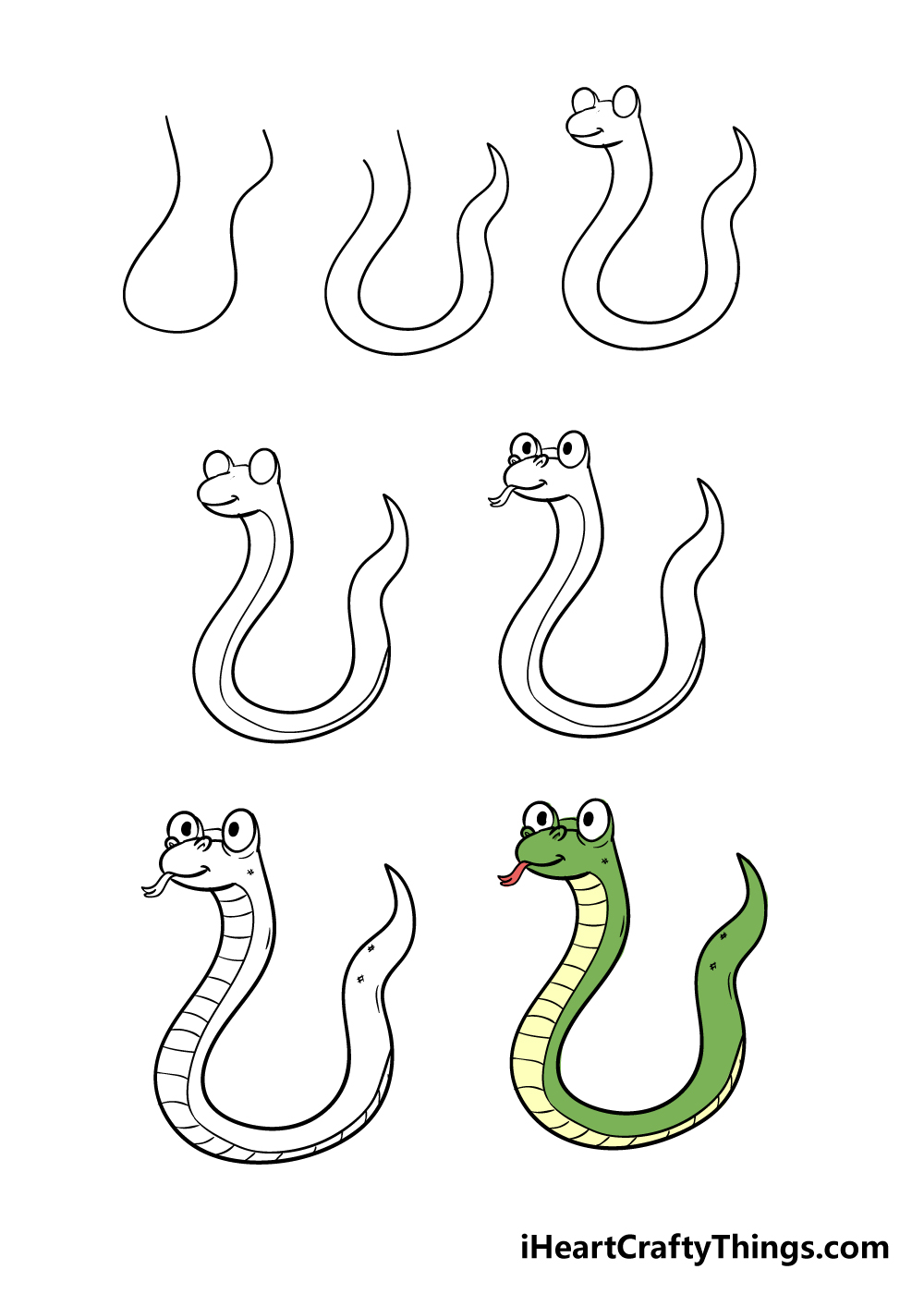 how to draw snake in 7 steps