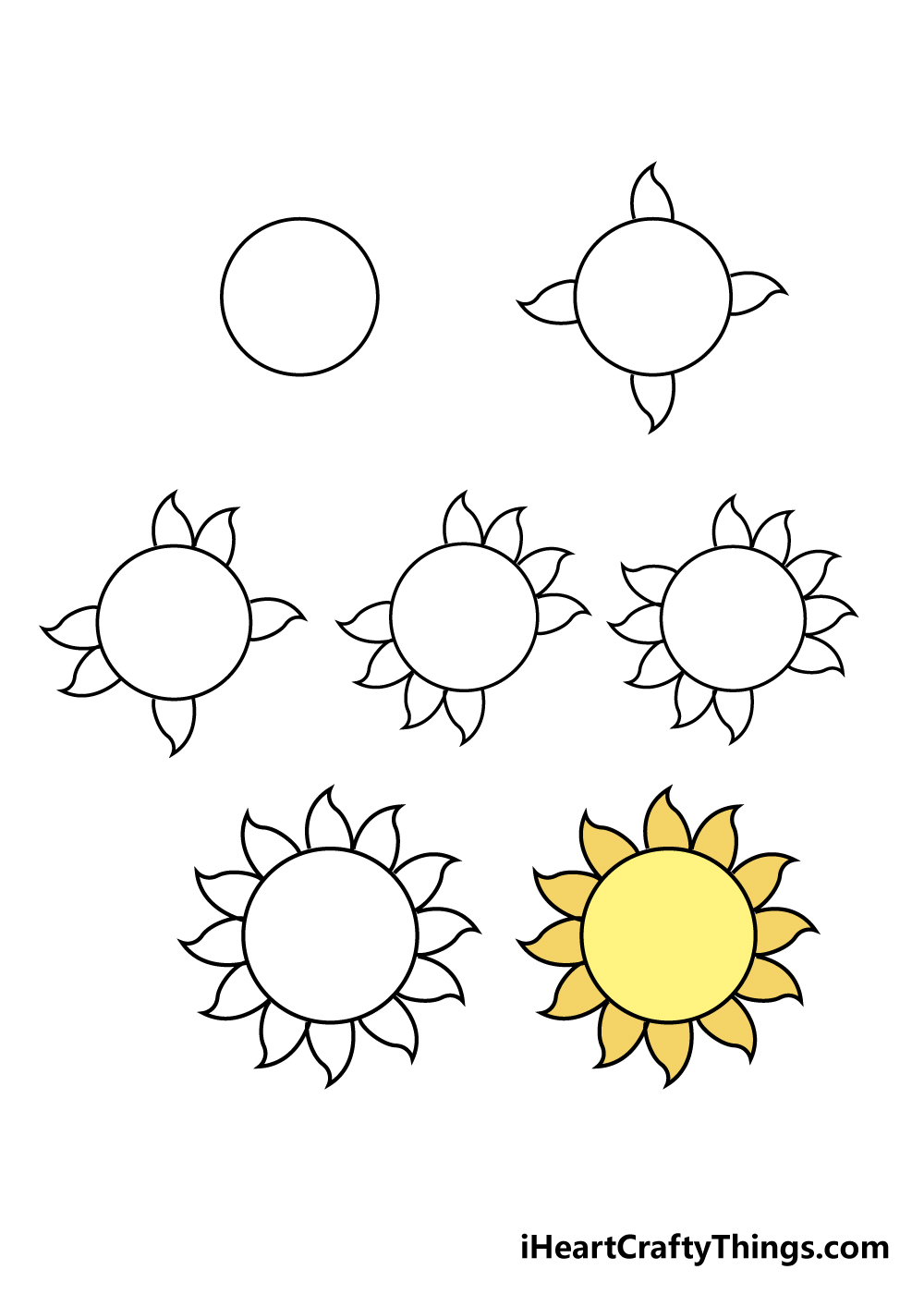 how to draw sun in 7 steps