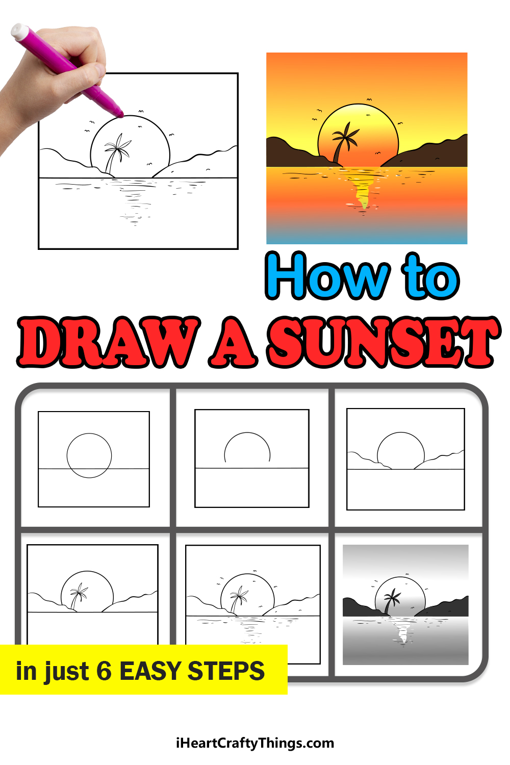 easy sunset drawings in pencil