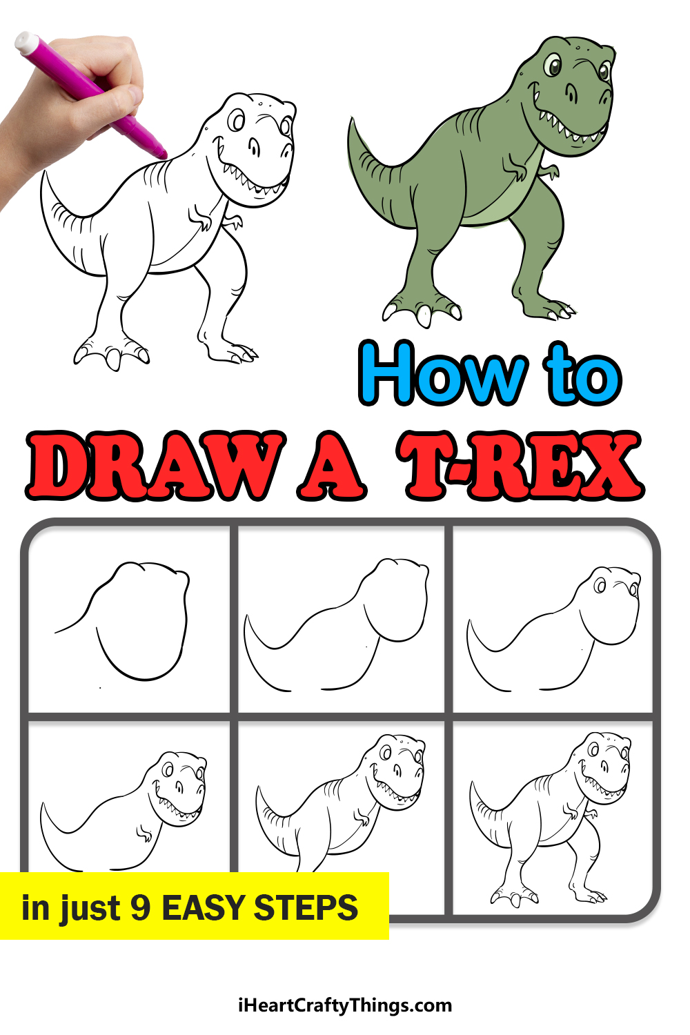 how to draw a t-rex in 9 easy steps