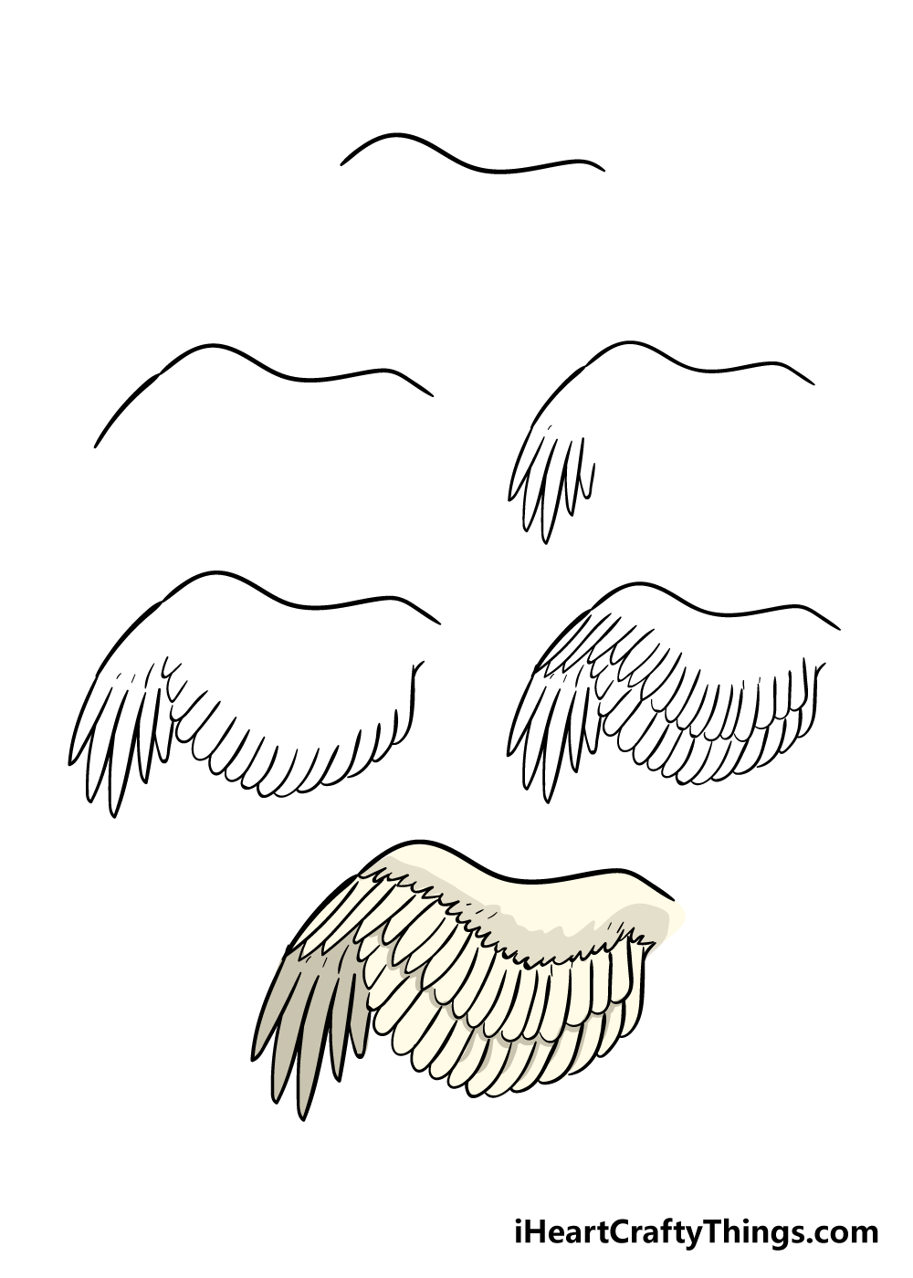 how to draw a wing in 7 steps