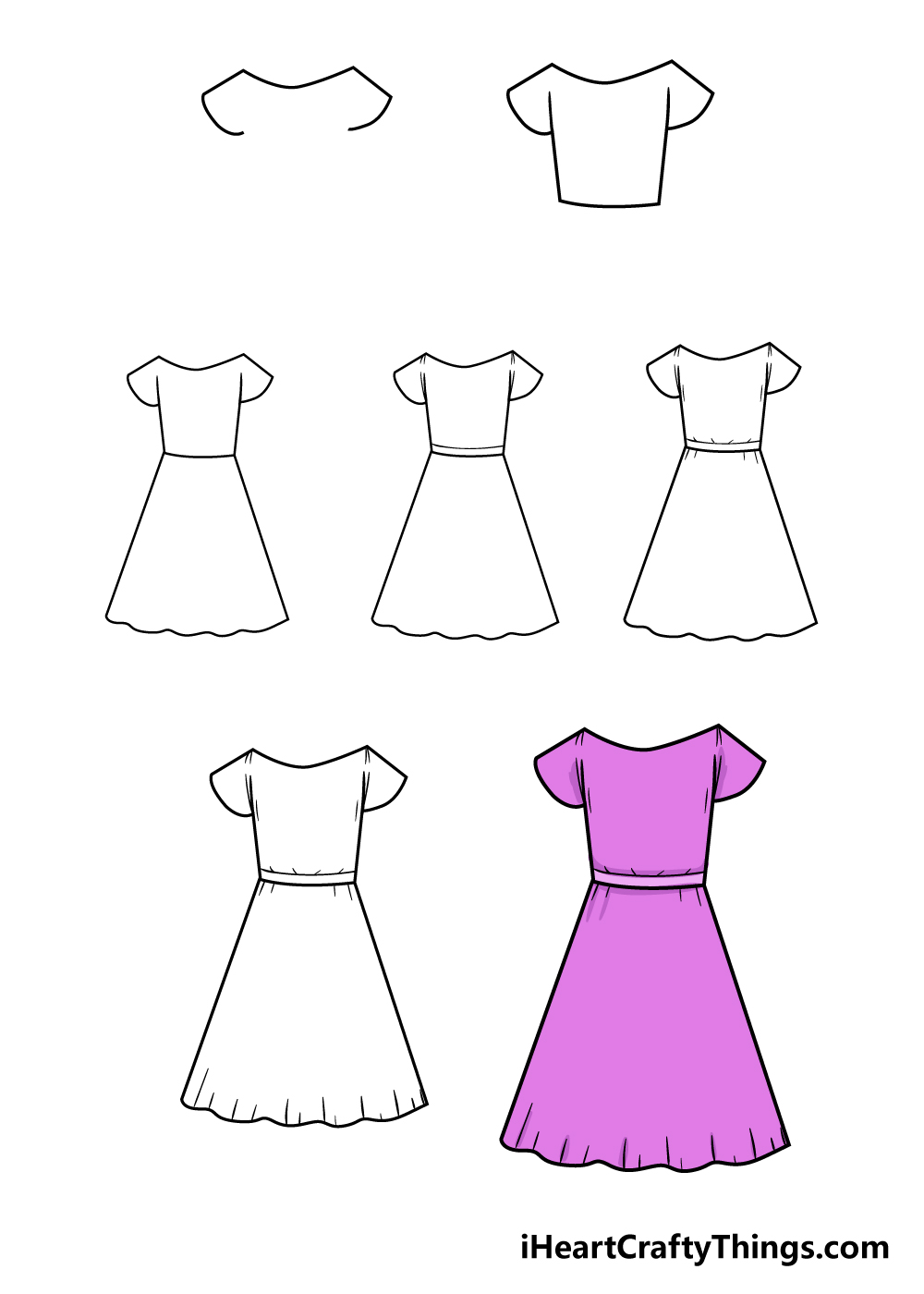 how to draw dress in 7 steps