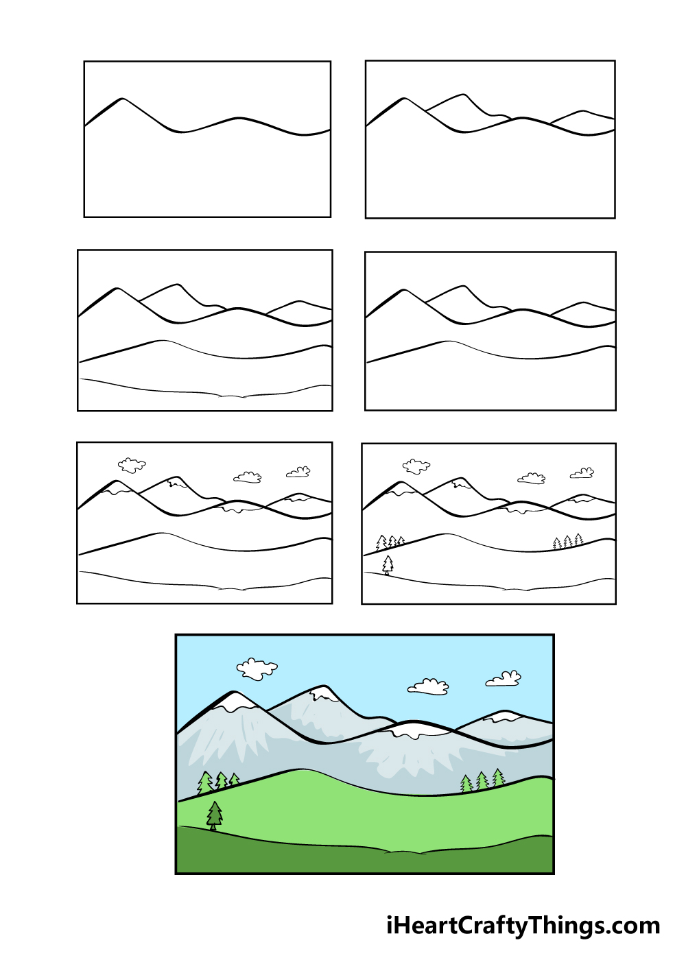 How to draw mountains (easy step by step tutorial) ⛰️