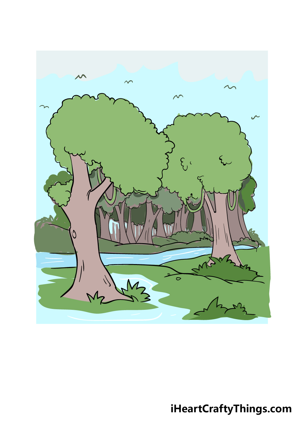 Cute Vector Drawing of a Beautiful Summer Forest at the Mountains Stock  Vector - Illustration of hills, graphic: 145381129