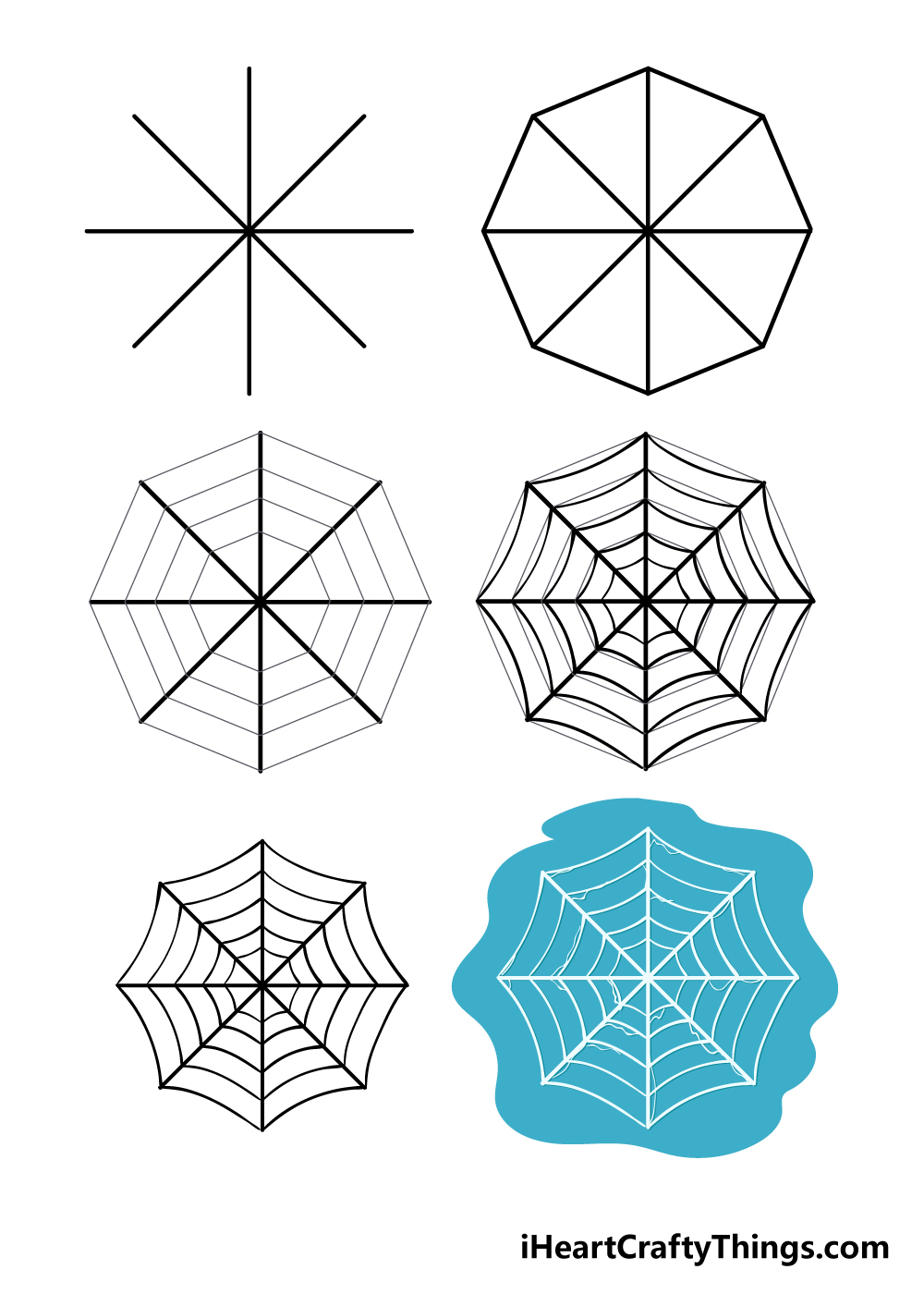 how to draw spiderweb in 6 steps