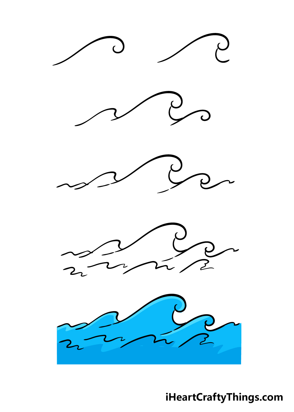 how to draw wave in 6 steps