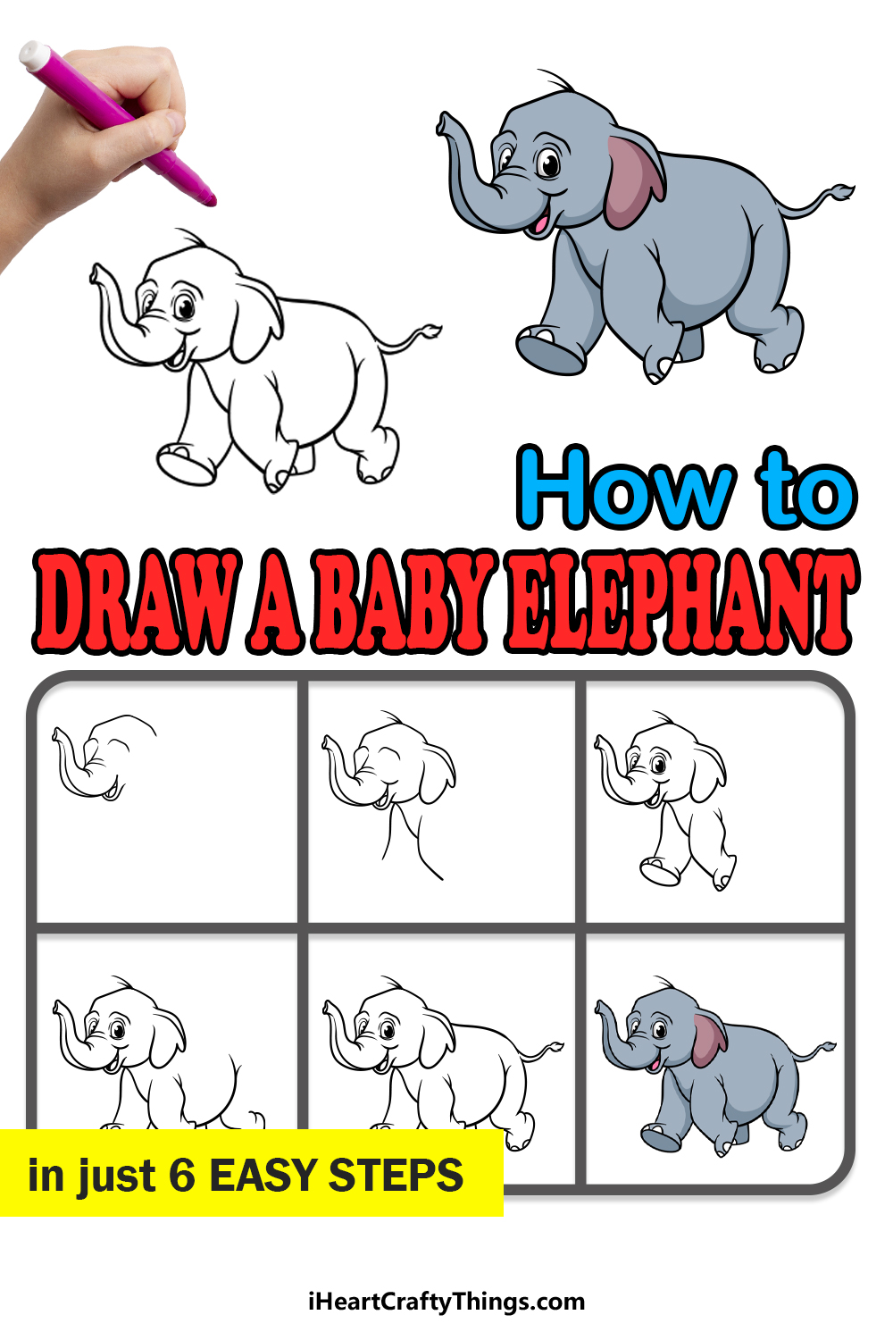 how to draw a baby elephant in 6 easy steps
