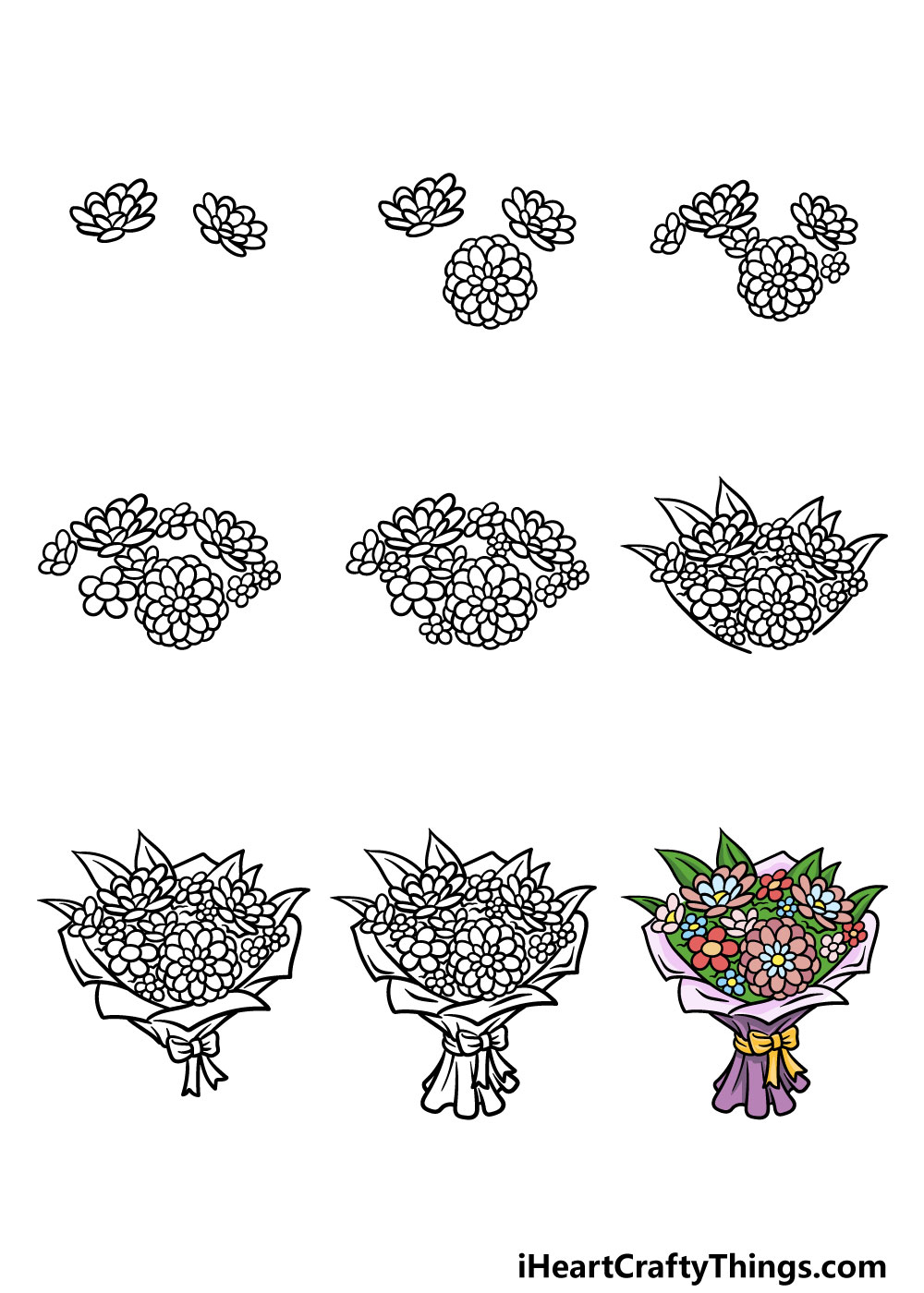 how to draw a bouquet of flowers in 9 steps