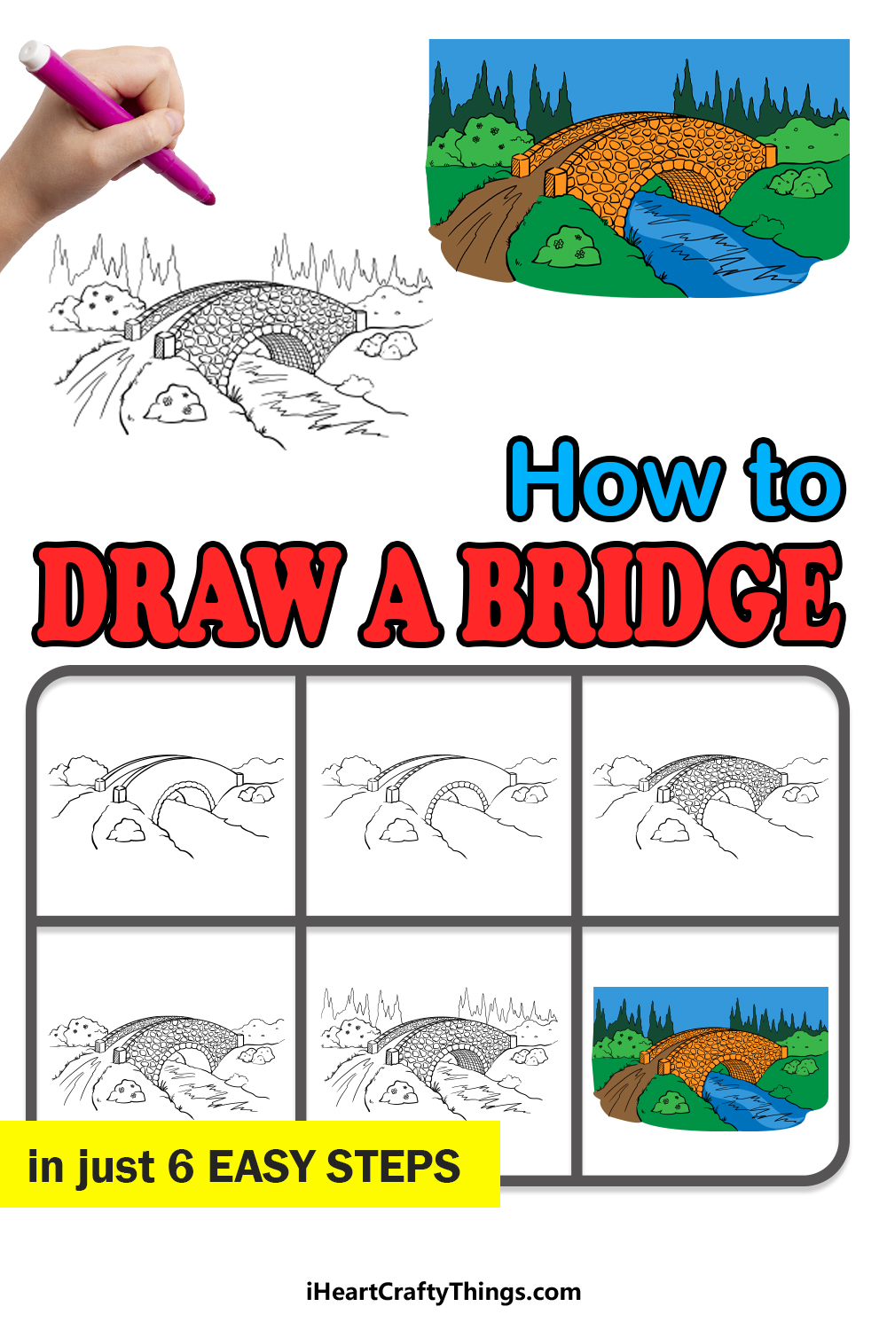 how to draw a bridge in 6 easy steps