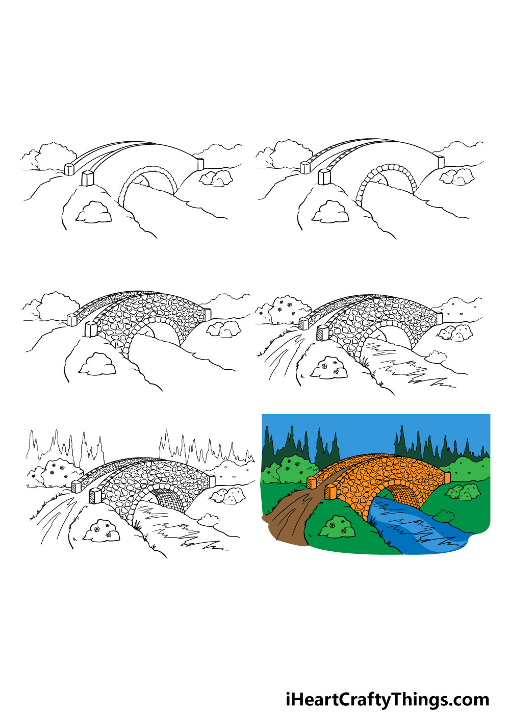 how to draw a bridge in 6 steps