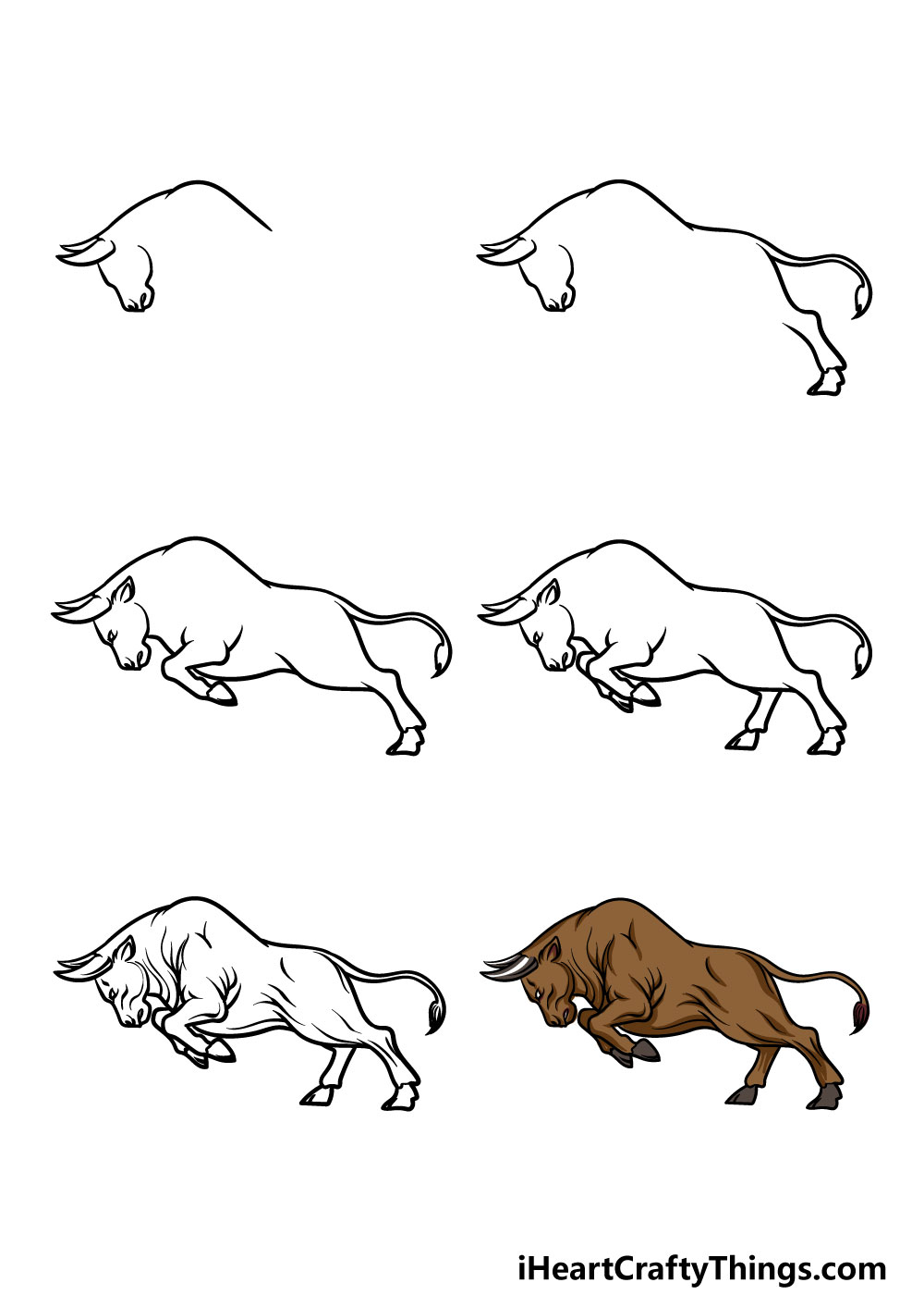 how to draw a bull in 6 steps