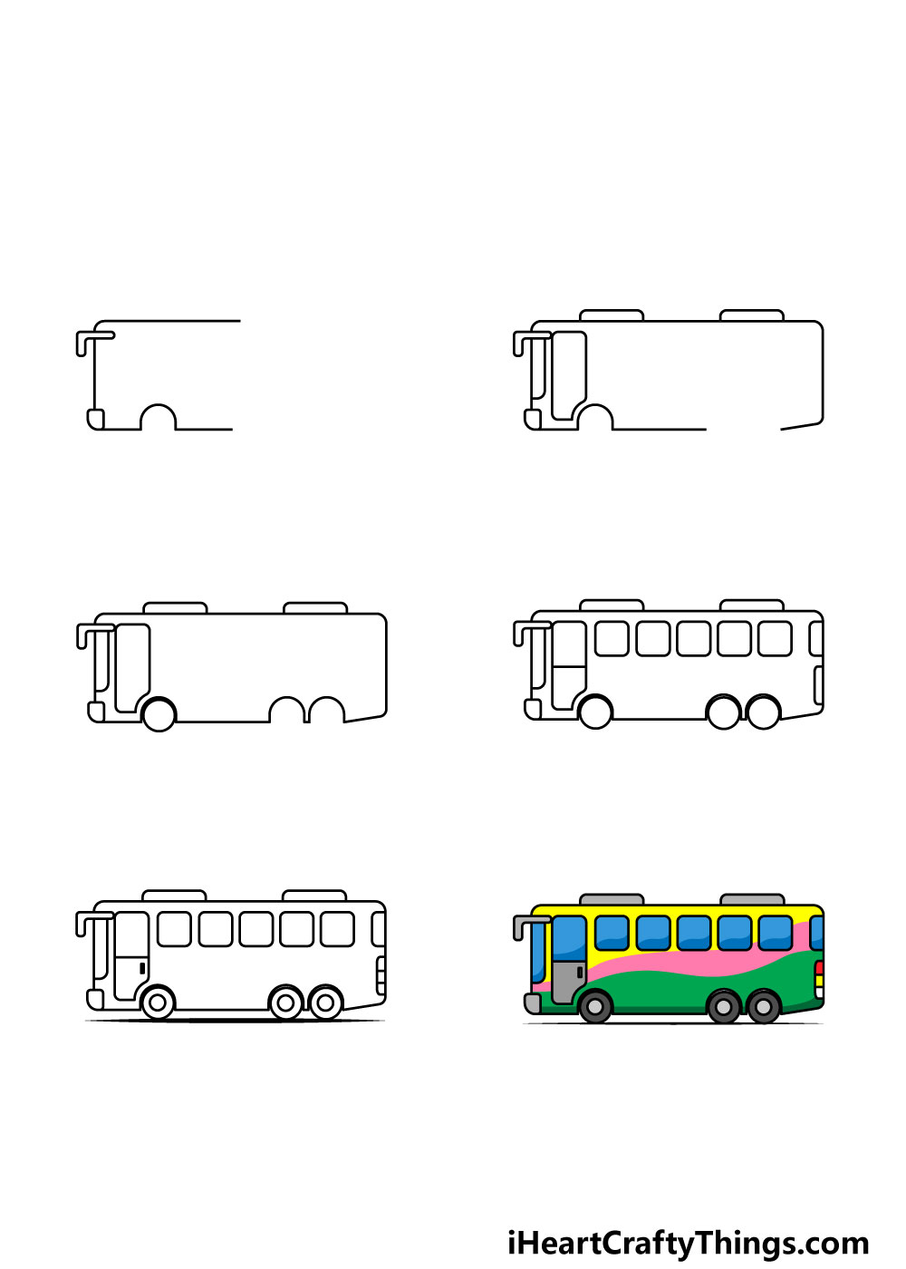 how to draw a bus in 6 steps