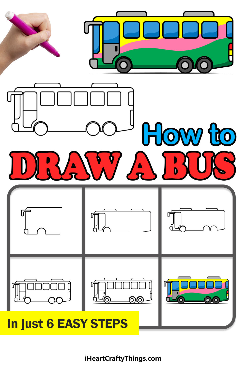 Cartoon Bus Drawing - How To Draw A Cartoon Bus Step By Step!