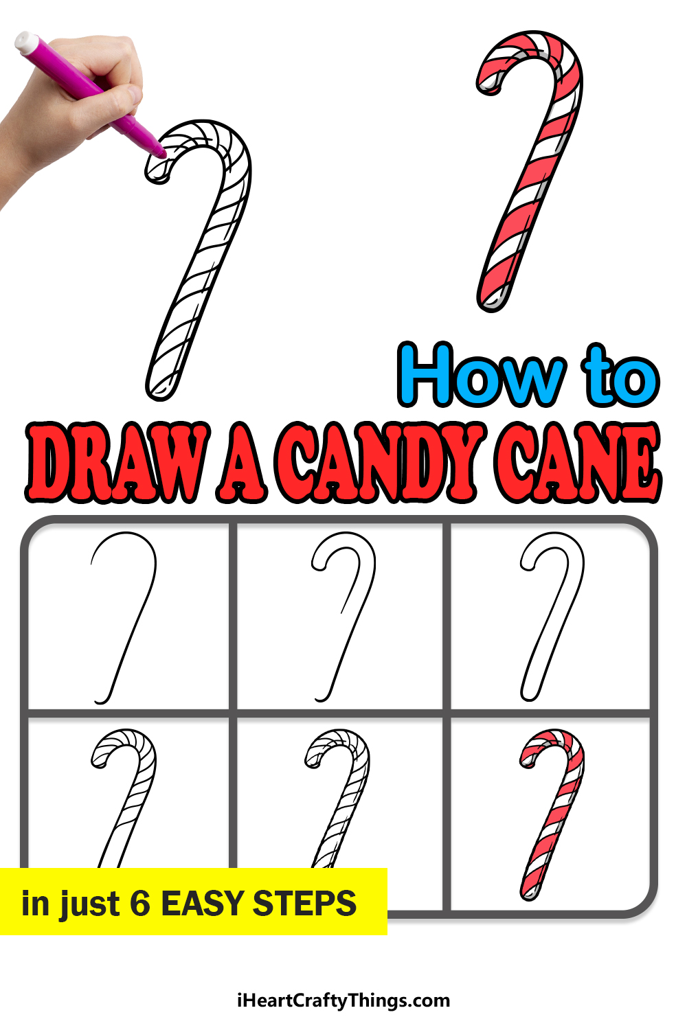 how to draw a candy cane in 6 easy steps