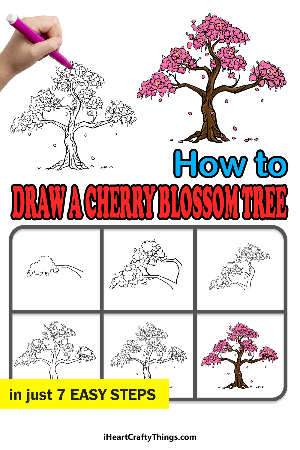 how to draw a cherry blossom tree in 7 easy steps