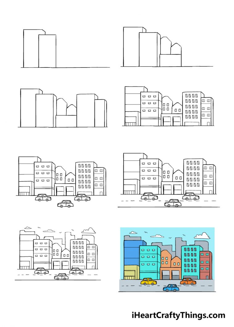 City Drawing How To Draw A City Step By Step